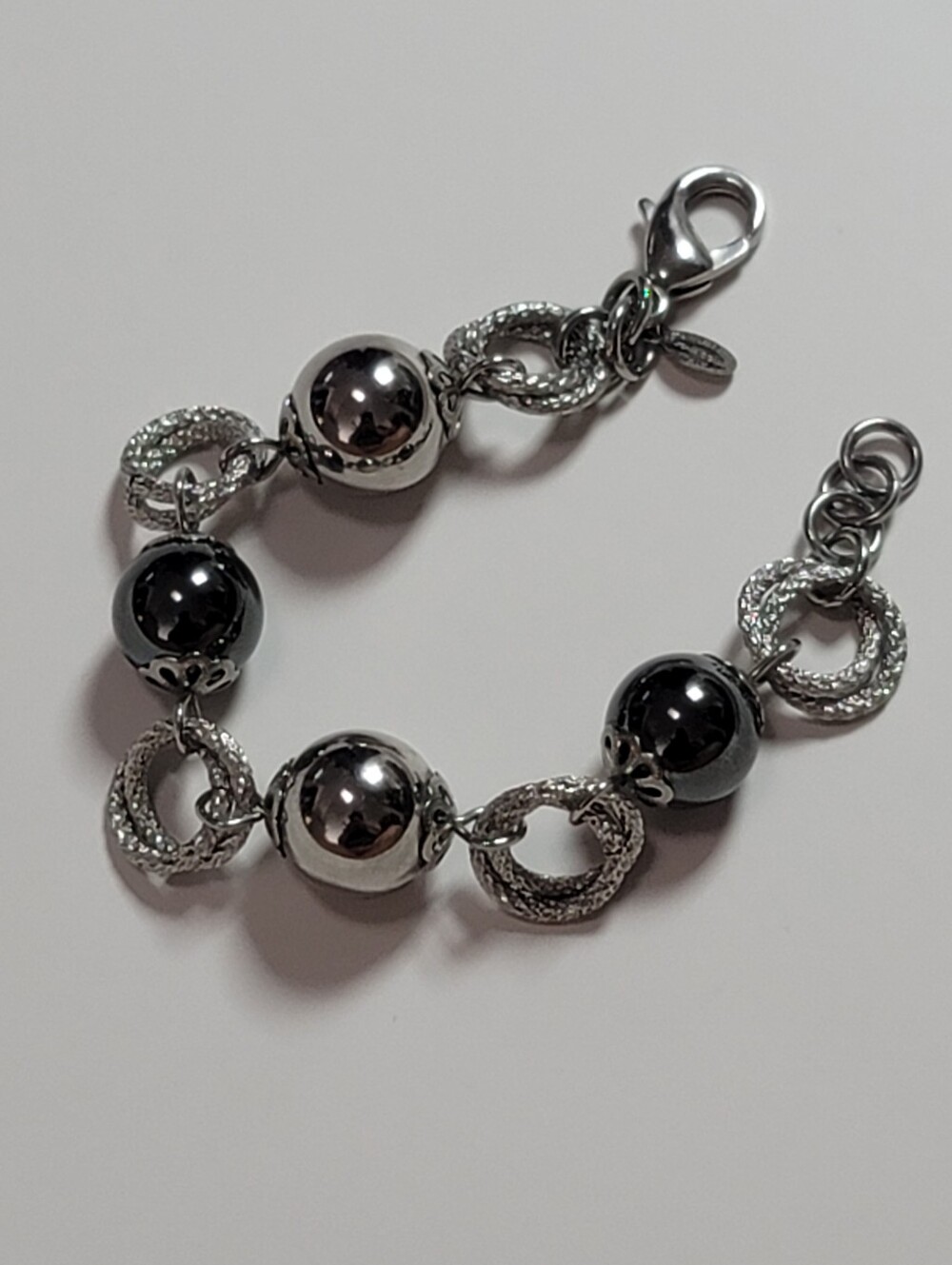 Simona Collini Italy Stainless Steel Hematite Textured Link Silvertone Bracelet